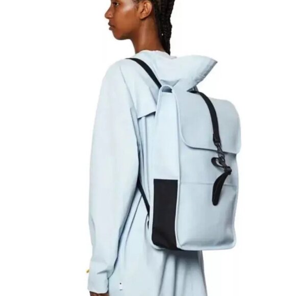 RAINS Backpack Sky Blue 12200 Unisex Waterproof Vegan Leather NWT 18x11x5 SKY - Picture 3 of 7